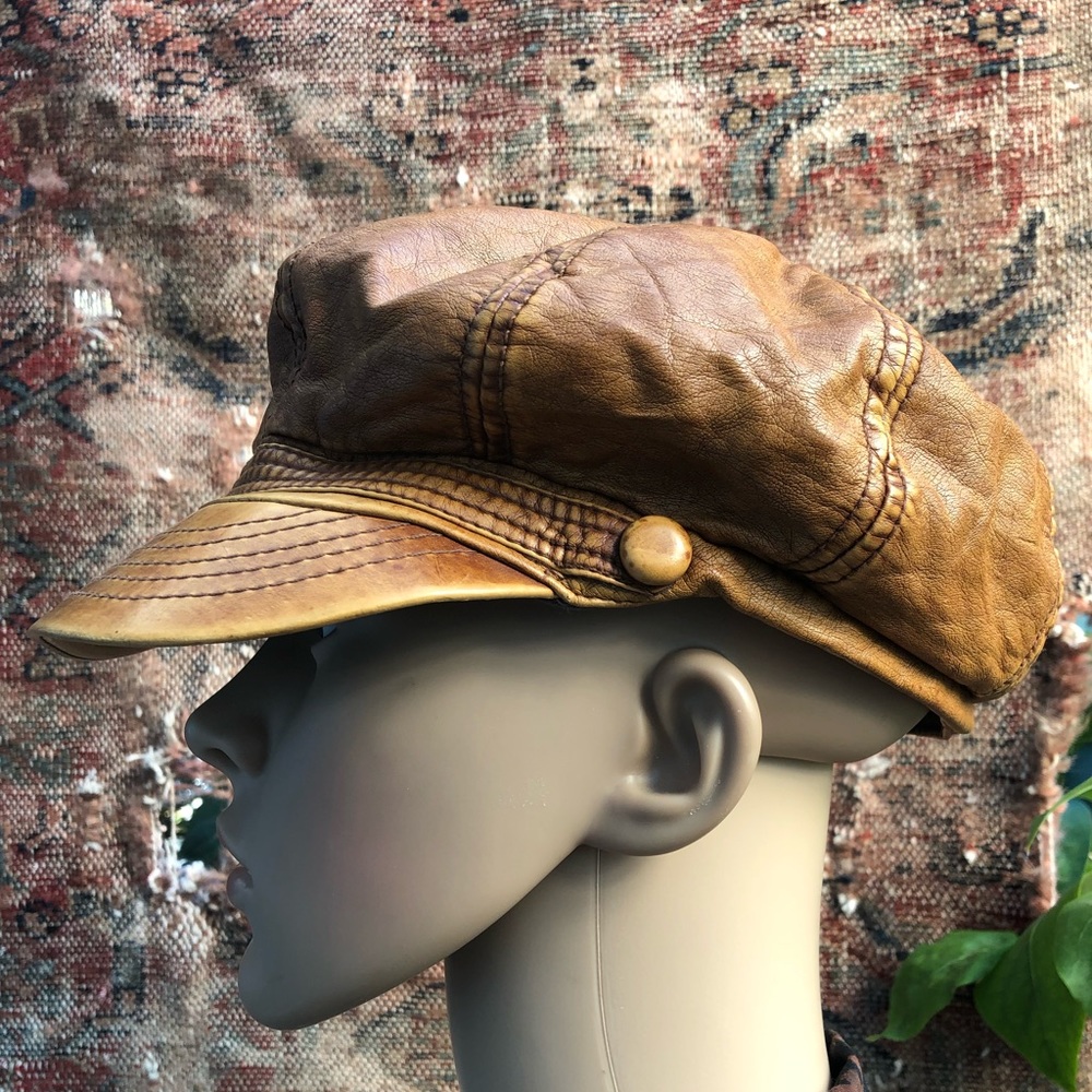 Caramel brown vinyl newsie hat